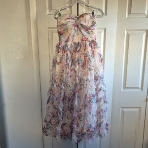 Faeriesty Champagne/Multi Colored Strapless Floral Dress